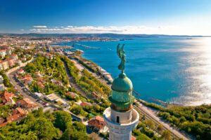 trieste lighthouse phare de la victoire and cityscape panoramic aerial view